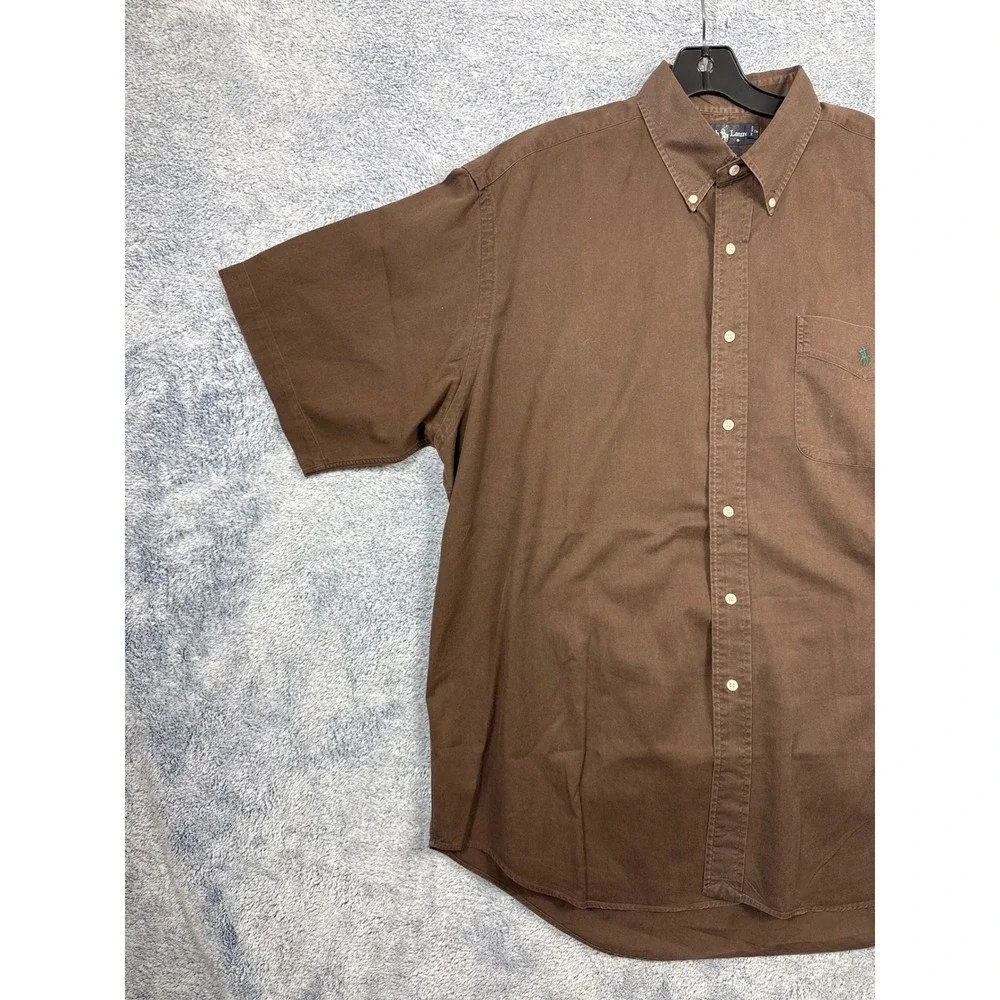 Ralph Lauren Mens XL Brown Blake Short Sleeve Button Down Cotton Shirt Logo